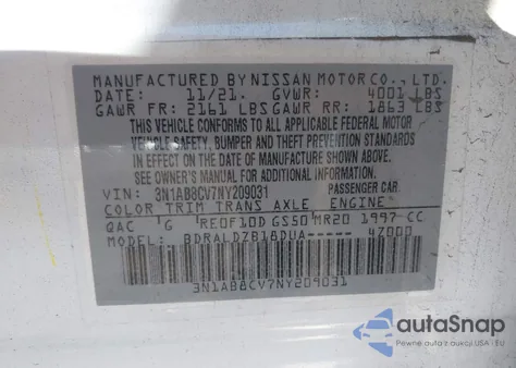 2022 Nissan Sentra Sv Xtronic Cvt из США, поврежденный, VIN 3N1AB8CV7NY209031